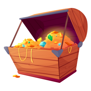A fantasy island chest full of gold coins.